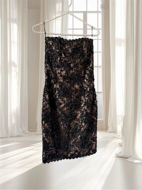 VTG Jessica McClintock Black Sequin Strapless Dress Size 4